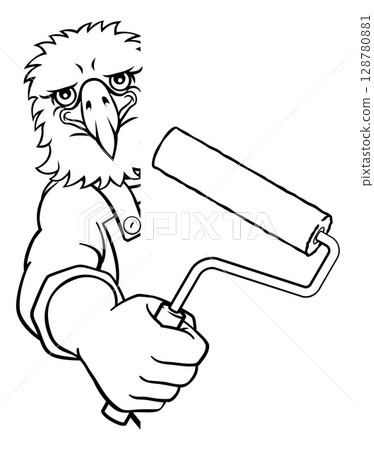 Eagle Painter Decorator Paint Roller Mascot Man Eagle Painter Decorator Paint Roller Mascot Man 128780881