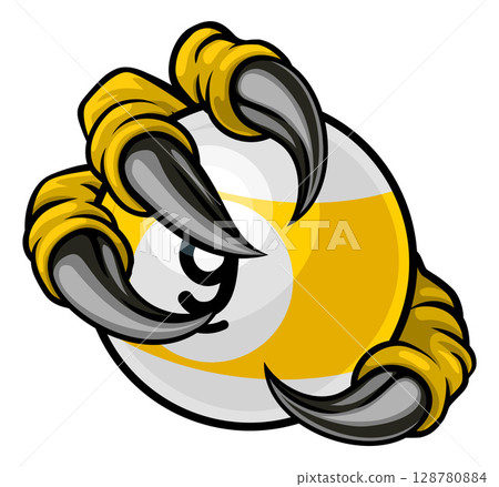 Claw Hand and 9 Ball Nine Ball Pool Cartoon Mascot Claw Hand and 9 Ball Nine Ball Pool Cartoon Mascot 128780884