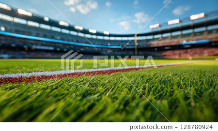 Baseball field from ground level view. Baseball field from ground level view. 128780924