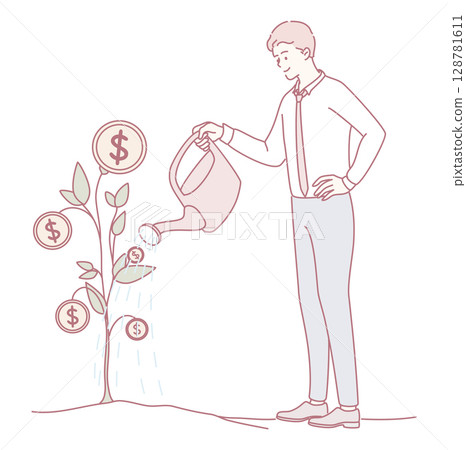 Nurturing Financial Growth Cultivating and Watering the Concept of a Money Tree for Success 128781611