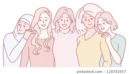A Diverse Group of Women Sharing Smiles and Joy Together in a Warm, Friendly Atmosphere A Diverse Group of Women Sharing Smiles and Joy Together in a Warm, Friendly Atmosphere 128781657