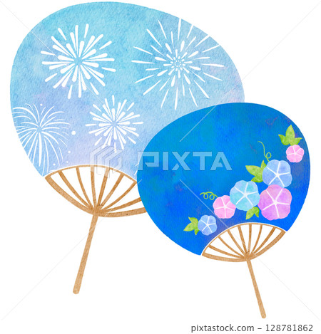 團扇夏季水彩插圖 128781862