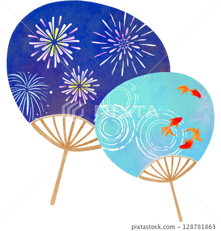 團扇夏季水彩插圖 128781863