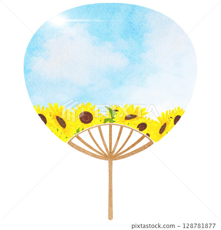 團扇夏季水彩插圖 團扇夏季水彩插圖 128781877