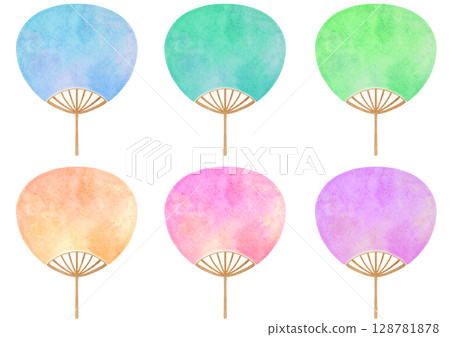 團扇夏季水彩插圖 128781878