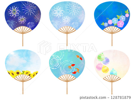 Uchiwa fan summer watercolor illustration 128781879