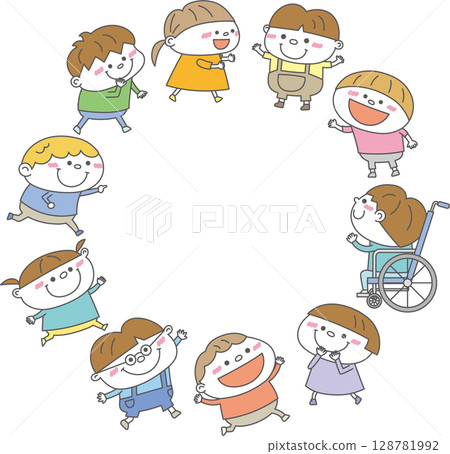 Illustration of diverse children playing in a circle (diversity and inclusion) 128781992