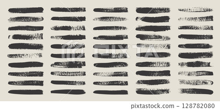Grunge brush strokes, lines, ink smudges, hand-drawn scribble shapes. Handmade sketchy marks, acrylic stains, charcoal streaks. Paint textures, dry brush effect. Marker underline. Vector illustration 128782080