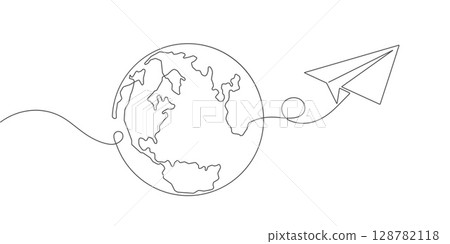 Planet Earth.Paper airplane is flying.Vector illustration. 128782118