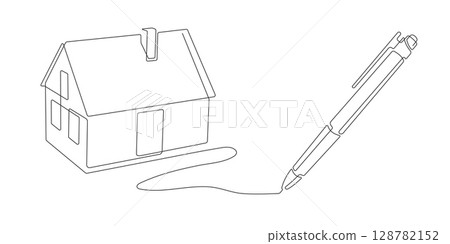 House drawing in one line.Ballpoint pen.One line drawing.Vector illustration . 128782152