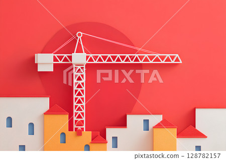 建築工地起重機和建築物的可愛插圖 128782157