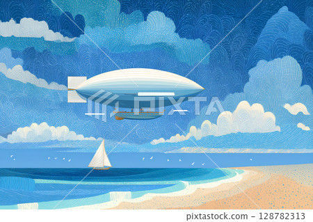 飛艇漂浮在空中的美麗風景 128782313