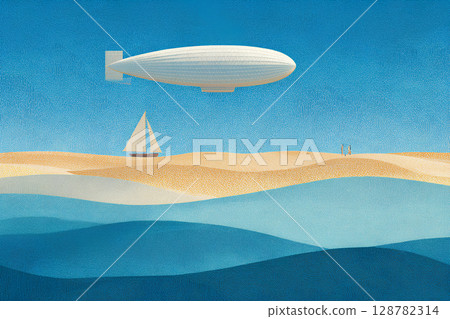 Beautiful scenery of an airship floating in the sky 128782314