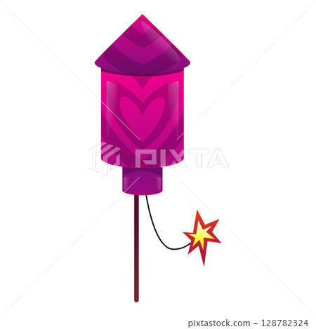 Cartoon pink firecracker launch, vector firework rocket pink petard with a lit fuse, festival firework pyrotechnic tool Cartoon pink firecracker launch, vector firework rocket pink petard with a lit fuse, festival firework pyrotechnic tool 128782324
