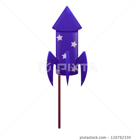 Firework rocket petard with wick stick cartoon vector icon, firecracker decorated stars pattern festive pyrotechnic tool 128782330