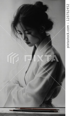 pencil sketch of a woman's head pencil sketch of a woman's head 128782452