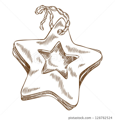 Monochrome sketch of star shaped cookie, hand drawn. Monochrome sketch of star shaped cookie, hand drawn. 128782524