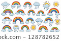 Cute illustration set of rainbow, clouds and rain 128782652
