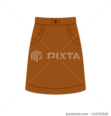 Long women's skirt. Hand-drawn illustration. Flat vector illustration isolated on a white background. 128782680