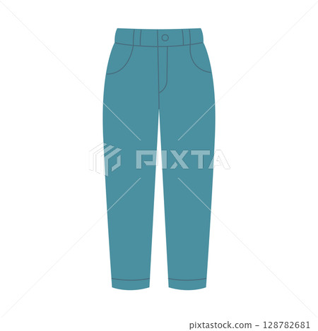 Long trousers. Denim clothing. Hand-drawn illustration. Flat vector illustration isolated on a white background 128782681