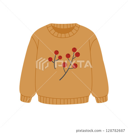 Warm sweater. Hand-drawn illustration. Flat vector illustration isolated on a white background. 128782687