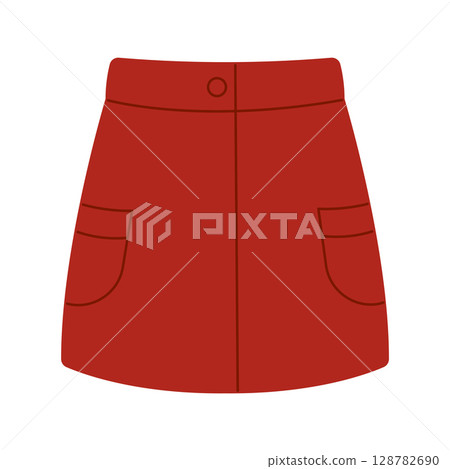 Short women's skirt. Hand-drawn illustration. Flat vector illustration isolated on a white background Short women's skirt. Hand-drawn illustration. Flat vector illustration isolated on a white background 128782690