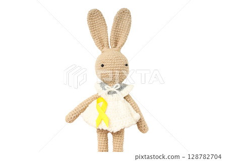 Crochet bunny doll for kids or decor, isolated on white, PNG 128782704