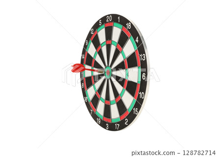 Red dart in 20 segment of dartboard, isolated on white, PNG 128782714