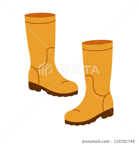 High rubber boots. Hand-drawn. Flat vector illustration isolated on a white background 128782748