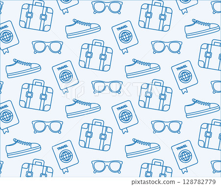 Elements of tourism and travel. Beach vacations. Seamless vector pattern Elements of tourism and travel. Beach vacations. Seamless vector pattern 128782779