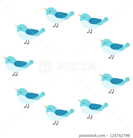 Round frame, funny birds. Vector illustration in flat style Round frame, funny birds. Vector illustration in flat style 128782796