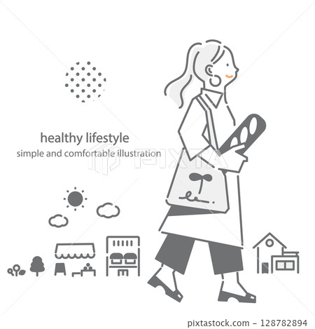 舒適的生活方式：簡約時尚的線描插畫 128782894