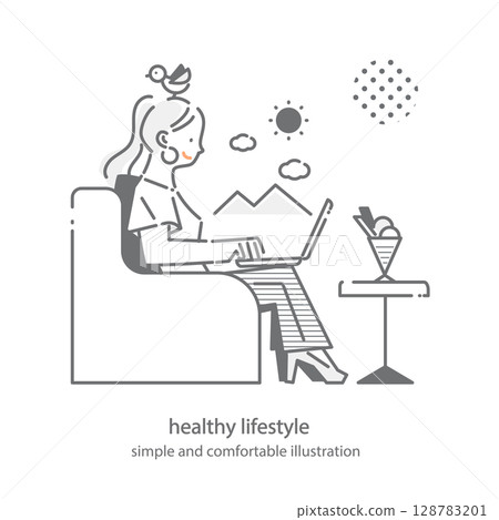 A comfortable lifestyle: simple and stylish line drawing illustrations 128783201