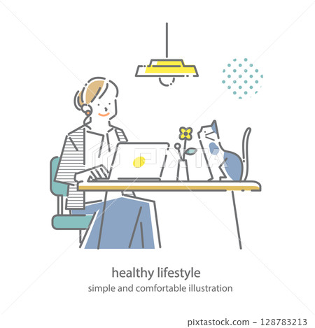 舒適的生活方式：簡約時尚的線描插畫 128783213