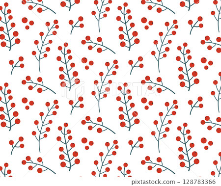 Bunches of red berries. Cosy pattern. Vector illustration 128783366