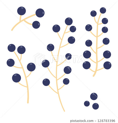 Bunch of blue berries, hand-drawn. Cosy autumn set. Vector illustration Bunch of blue berries, hand-drawn. Cosy autumn set. Vector illustration 128783396