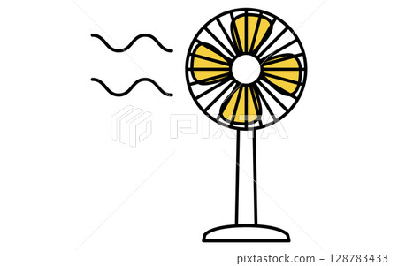 Simple line drawing illustration of an electric fan, summer illustration 128783433