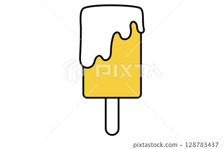 Simple line drawing illustration of ice cream with milk, summer illustration 128783437