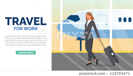 Travel for work with a businesswoman at the airport. 3D render illustration 128783471