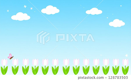 AI image: Illustration of a tulip field under a blue sky AI image: Illustration of a tulip field under a blue sky 128783503
