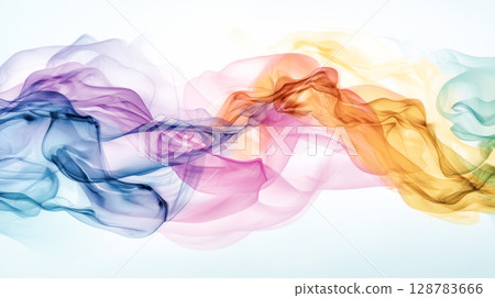 Colorful abstract smoke waves flowing gracefully across a light background, creating a sense of movement and artistic expression in design 128783666