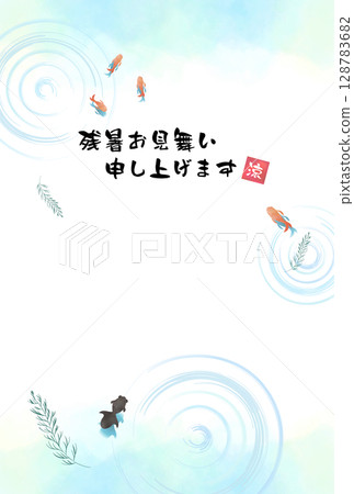 Watercolor goldfish and aquatic plants late summer greeting card template background material Watercolor goldfish and aquatic plants late summer greeting card template background material 128783682