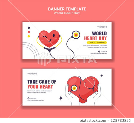 World Heart Day Graphic Template for Online Awareness Horizontal Banner Campaign World Heart Day Graphic Template for Online Awareness Horizontal Banner Campaign 128783835