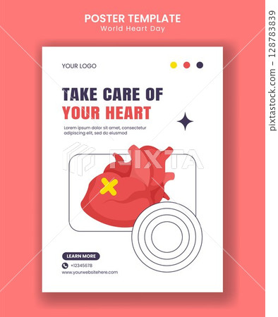Social Media Vertical Poster Template for Celebrating World Heart Day in Flat Cartoon Design Social Media Vertical Poster Template for Celebrating World Heart Day in Flat Cartoon Design 128783839