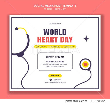 Heart Day Awareness Flat Illustration with Hand-Drawn Elements for Social Media Post 128783840