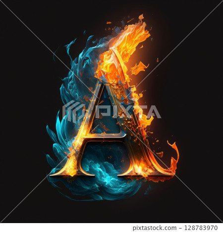 Flaming Letter A in the Fire, isolated on black background Flaming Letter A in the Fire, isolated on black background 128783970