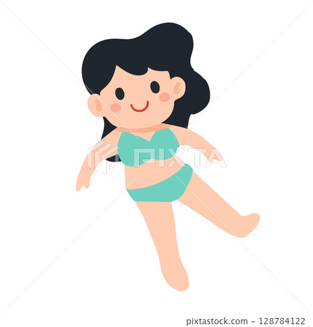 Cartoon Woman in Swimsuit Illustration Cartoon Woman in Swimsuit Illustration 128784122
