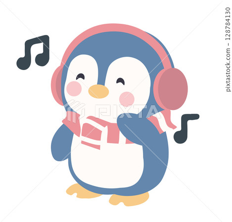 Cartoon Penguin Listening to Music Illustration Cartoon Penguin Listening to Music Illustration 128784130