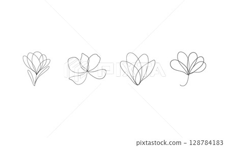 Minimal Line Flower Set. a delicate collection of four small hand-drawn flowers in continuous line style, perfect for minimal designs and nature-inspired projects. Minimal Line Flower Set. a delicate collection of four small hand-drawn flowers in continuous line style, perfect for minimal designs and nature-inspired projects. 128784183