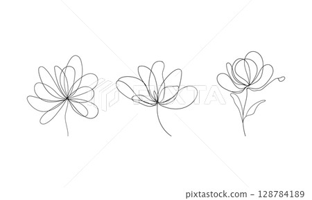 Delicate Line Flower Collection. A minimalistic set of hand-drawn floral illustrations in elegant one-line style with soft abstract backgrounds. Delicate Line Flower Collection. A minimalistic set of hand-drawn floral illustrations in elegant one-line style with soft abstract backgrounds. 128784189